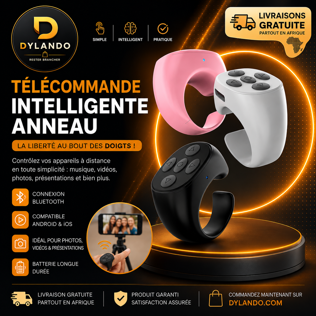 Bague de défilement portable avec Bluetooth